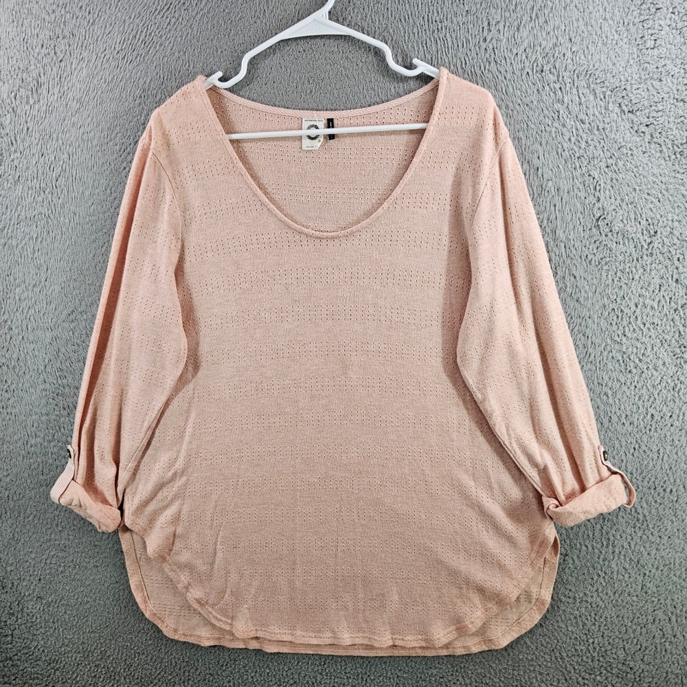 Anthropologie Akemi + Kin Peach Pointelle Knit Scoop Neck Button Tab Top Large